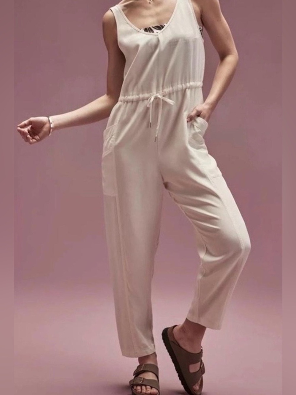 NWT CALIA Cream Jumpsuit Women's Large Wide Leg Athleisure Casual Travel